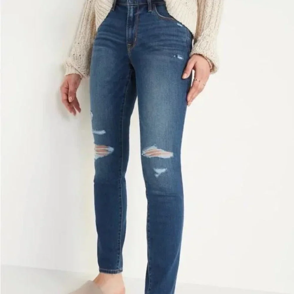 NWT Old Navy Mid-Rise Pop Icon Ripped Skinny Jeans for Women - Picture 1 of 7